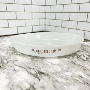 VTG Dynaware Pyr-o-rey Brown Daisy Flower Oval Casserole Dish Tray Milk Glass 12